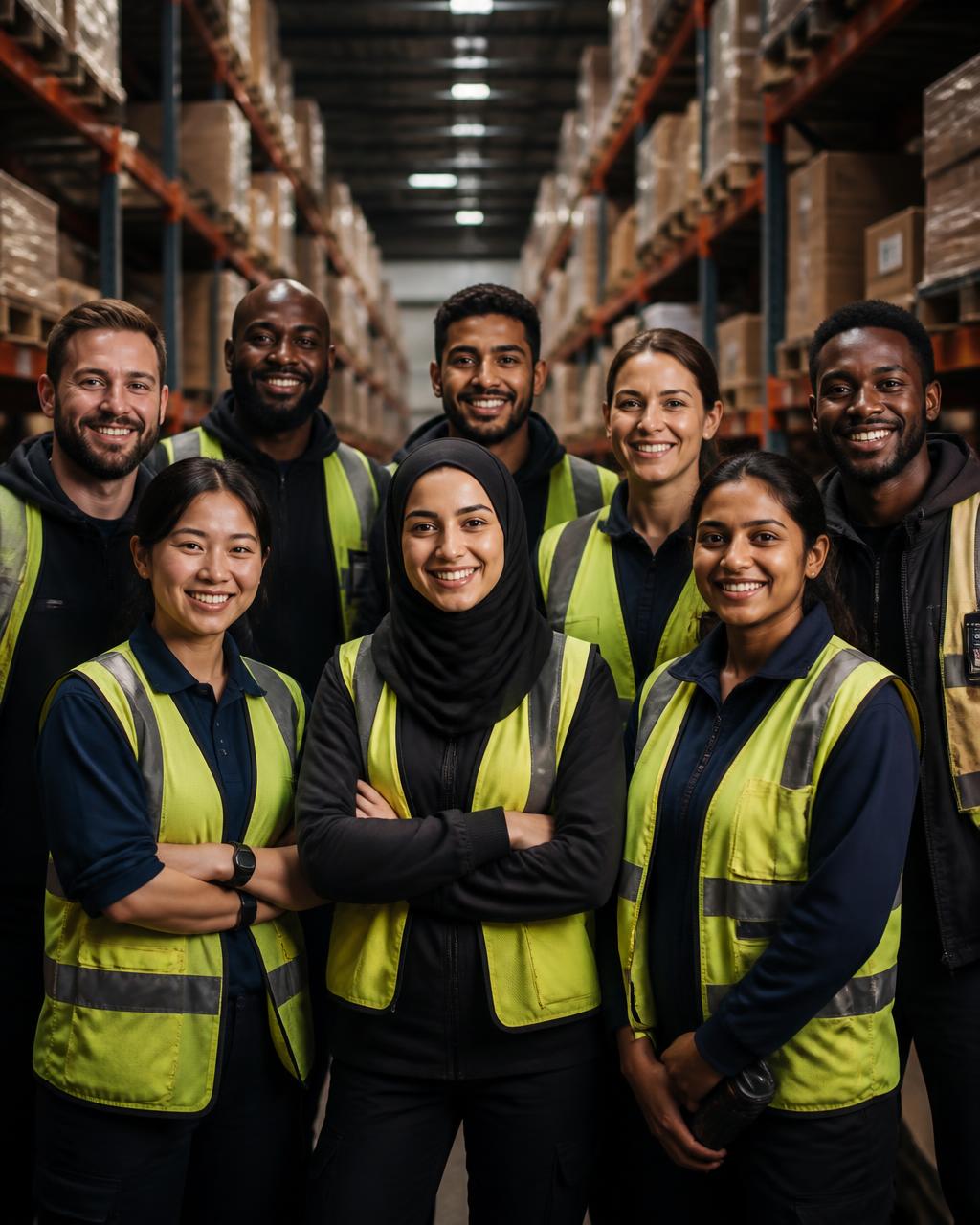 A vetted Shiftly warehouse worker in a hi-vis vest
